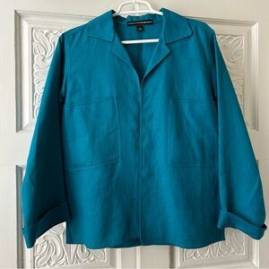 Vintage Linda Allard Ellen Tracy Vibrant Turquoise Linen Jacket - Size 6